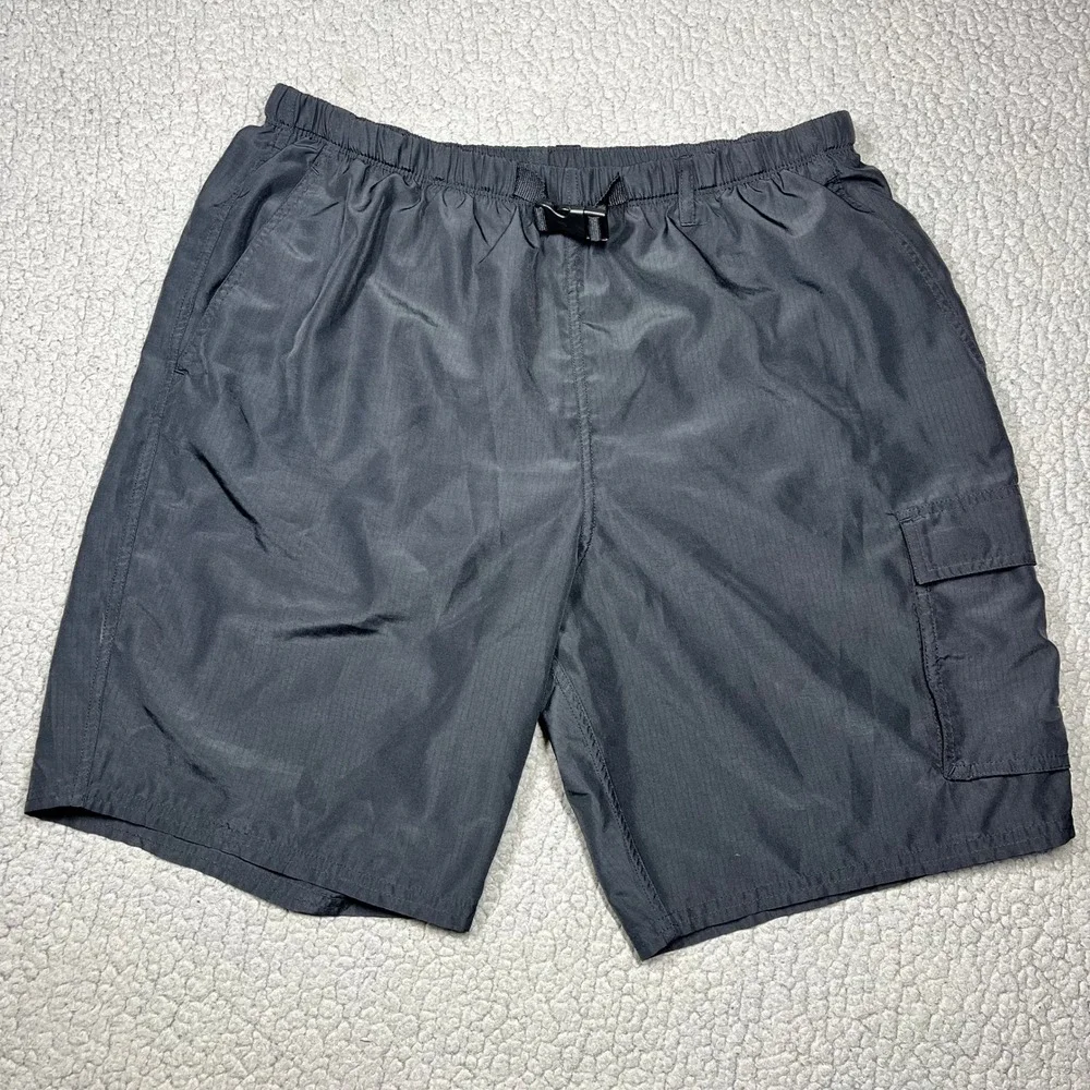 Nike Mens Cargo Swim Trunks Black Mesh Lined Belted Shorts NESSB521 Size L